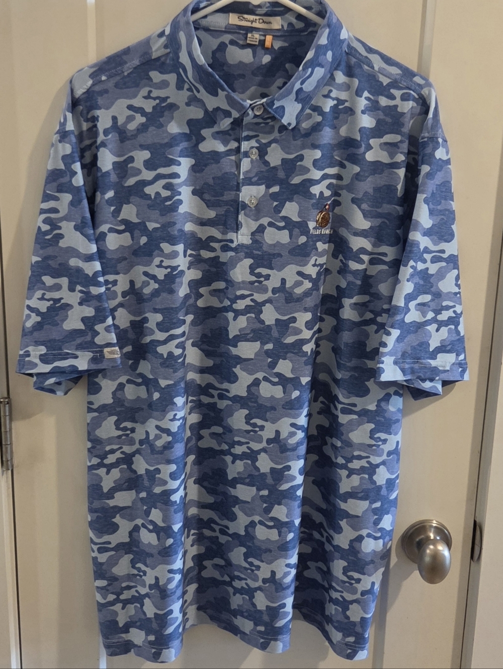 Straight Down Blue Camo Performance Golf Polo Shirt - Size XL - Fields Ranch Gol